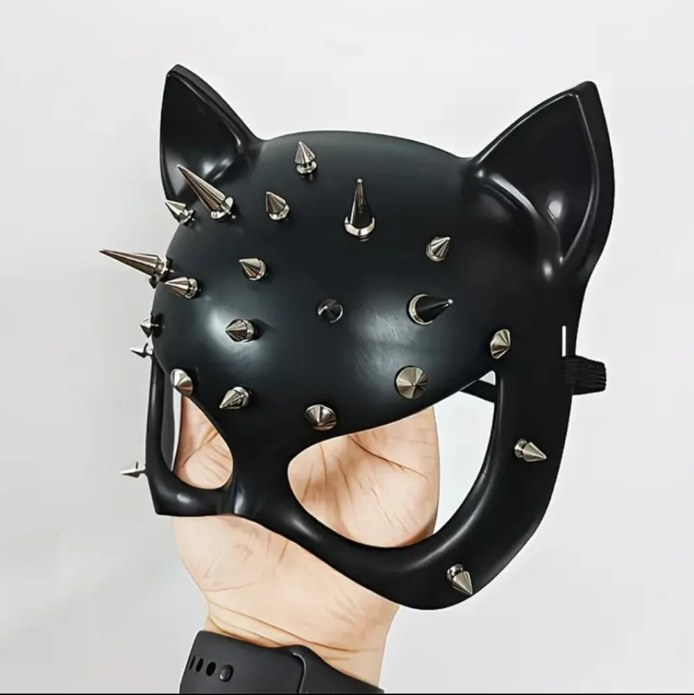 🐈‍⬛ Cosplay High Quality Acrylic Half Face Spiked & Studded Sexy Black Cat Mask